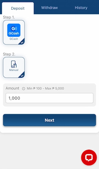 Step 2: select manual. Member enter the amount you want to deposit.